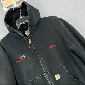 Carhartt Thermal Lined Hooded Duck Canvas Jacket Mens Large J131 Black Thrashed